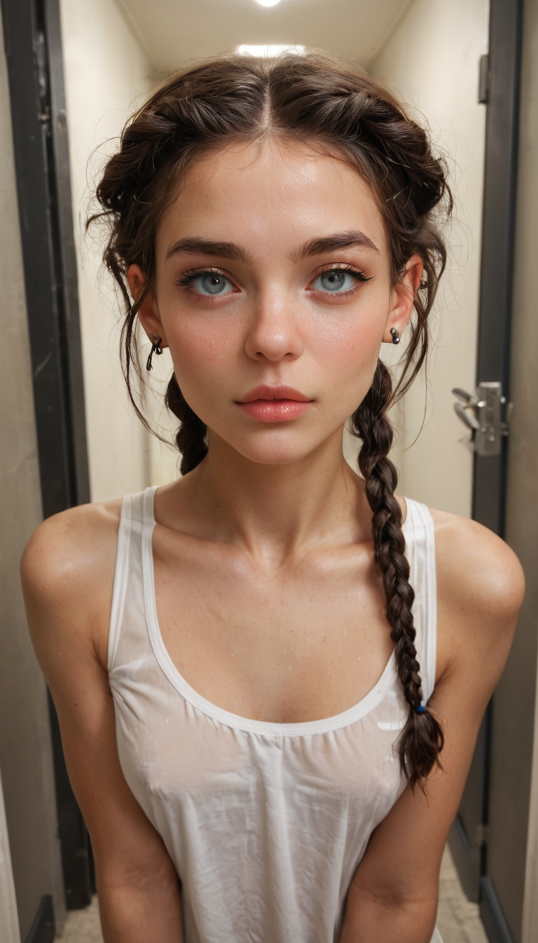 A petite Black girl with box braids and collarbone piercing deepthroats a delivery guy's cock in her apartment hallway, her free hand rubbing her swollen clit furiously.